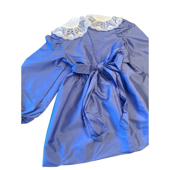 Vintage 80s Polly Flinders Girls Blue Long-Sleeve Dress Lace Back Tie Sz 4 - Picture 7 of 7